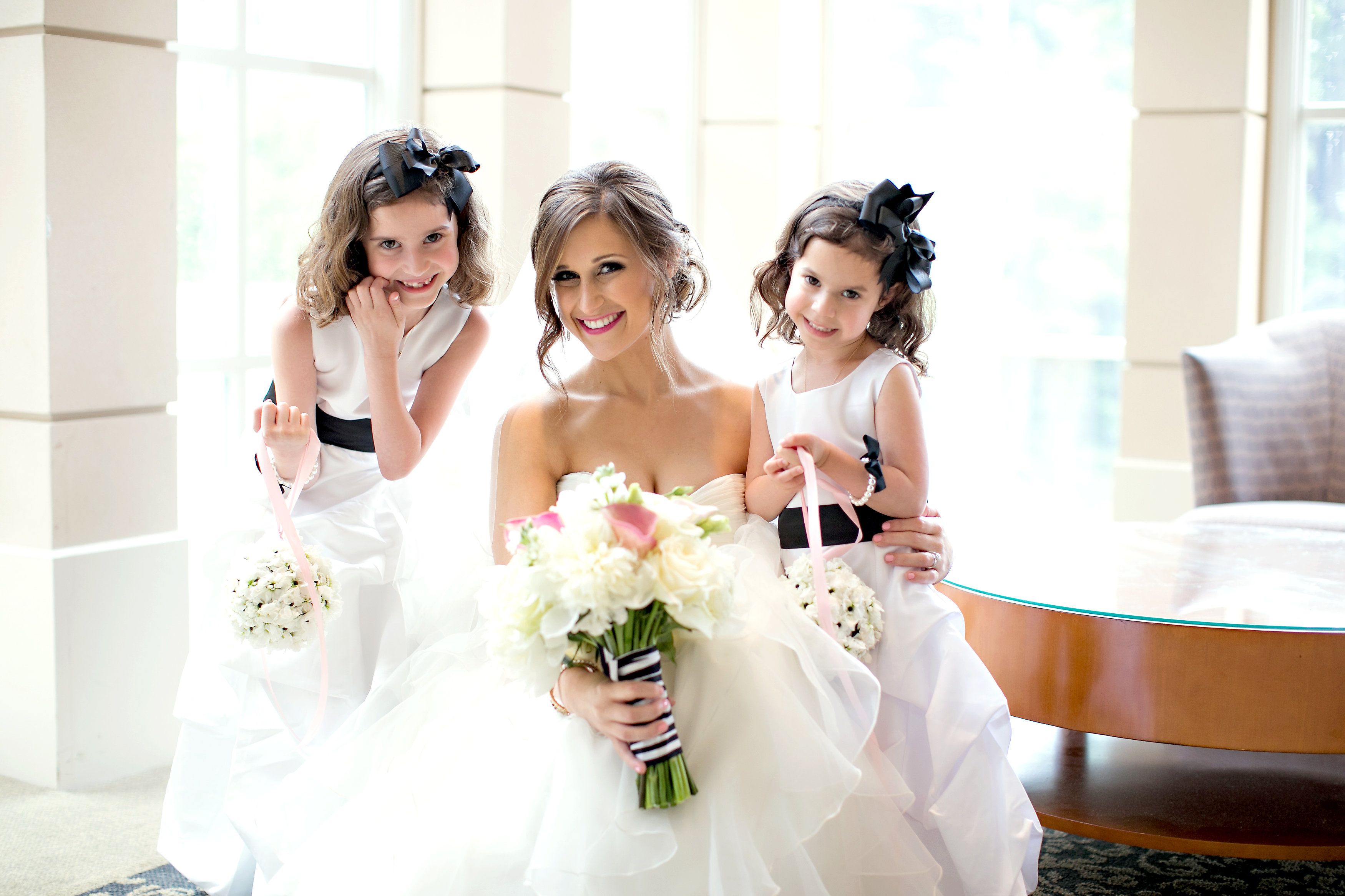 Bride with flower girls at Atlanta Jewish wedding at The Temple