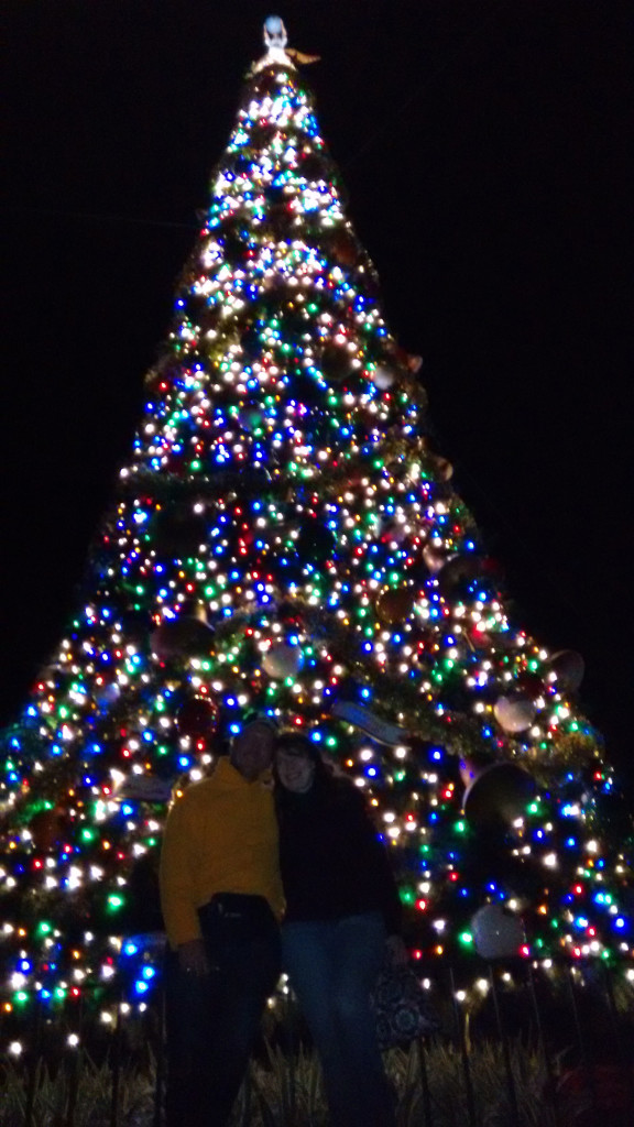 Atlanta Pianist Jennifer Blaske in front of Christmas tree at Epcot