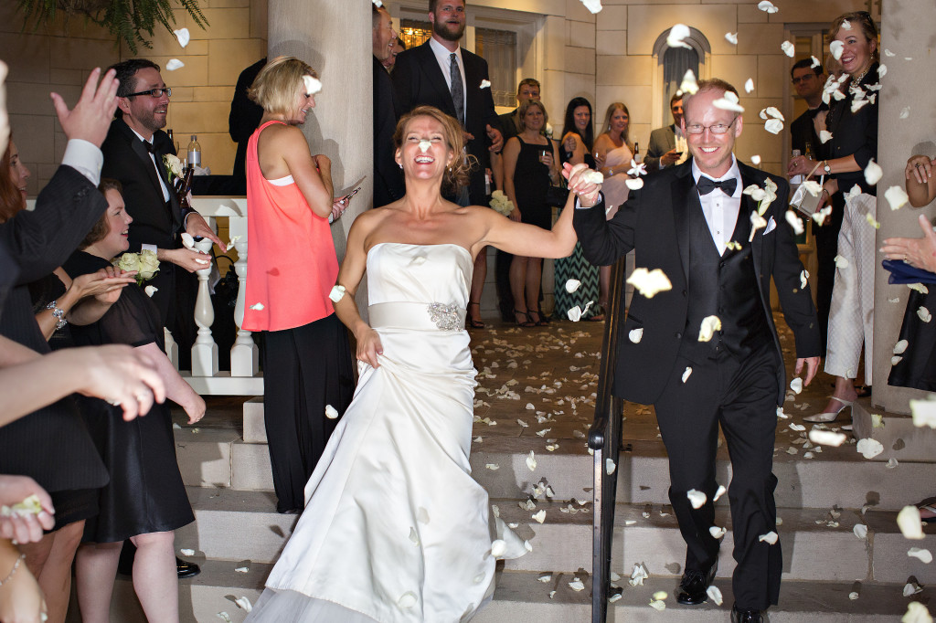 Bride and groom exit Atlanta wedding venue Wimbish House