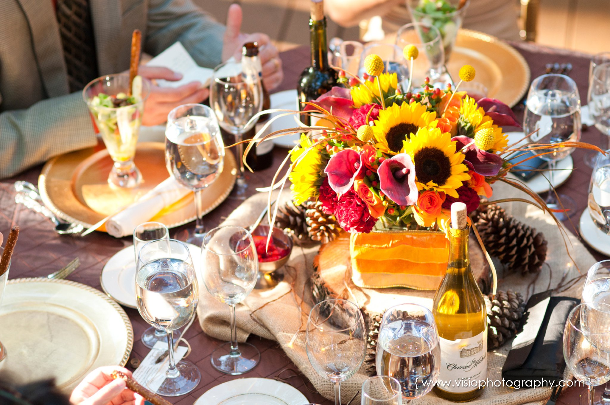 Floral centerpiece for outdoor fall wedding