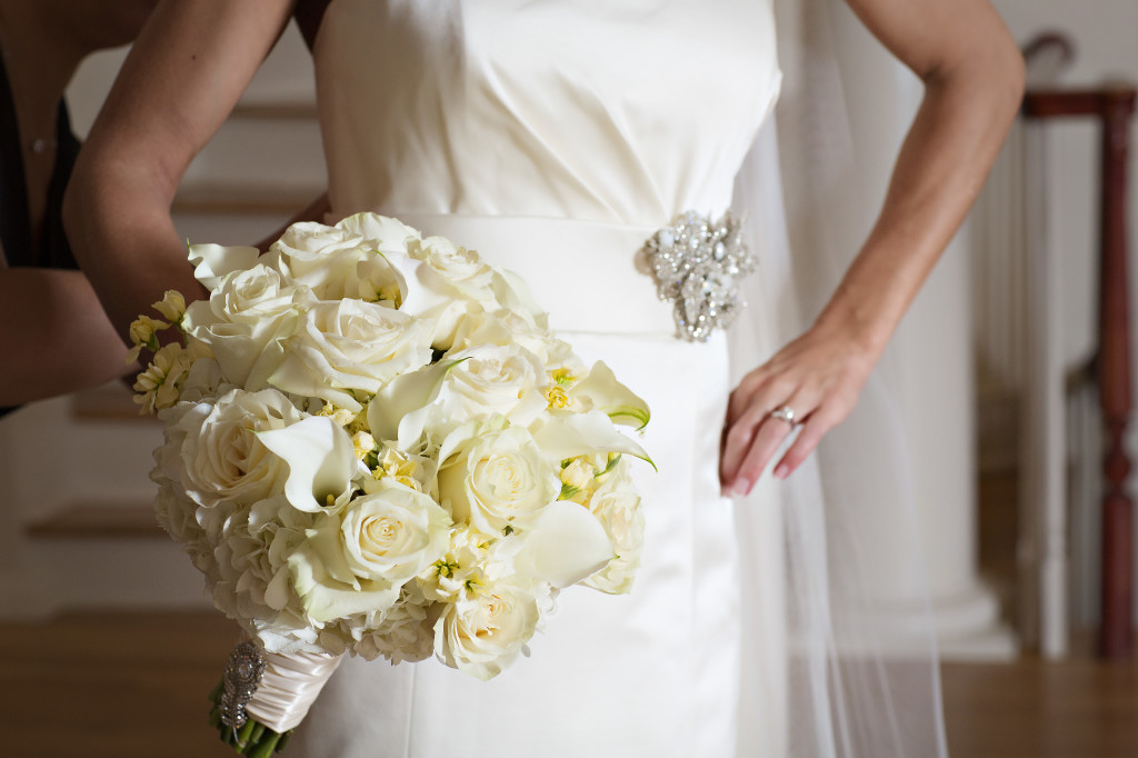 Wimbish House wedding with white bridal bouquet