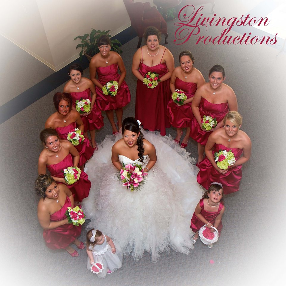 Red bridesmaid dresses and wedding bouquets in Atlanta