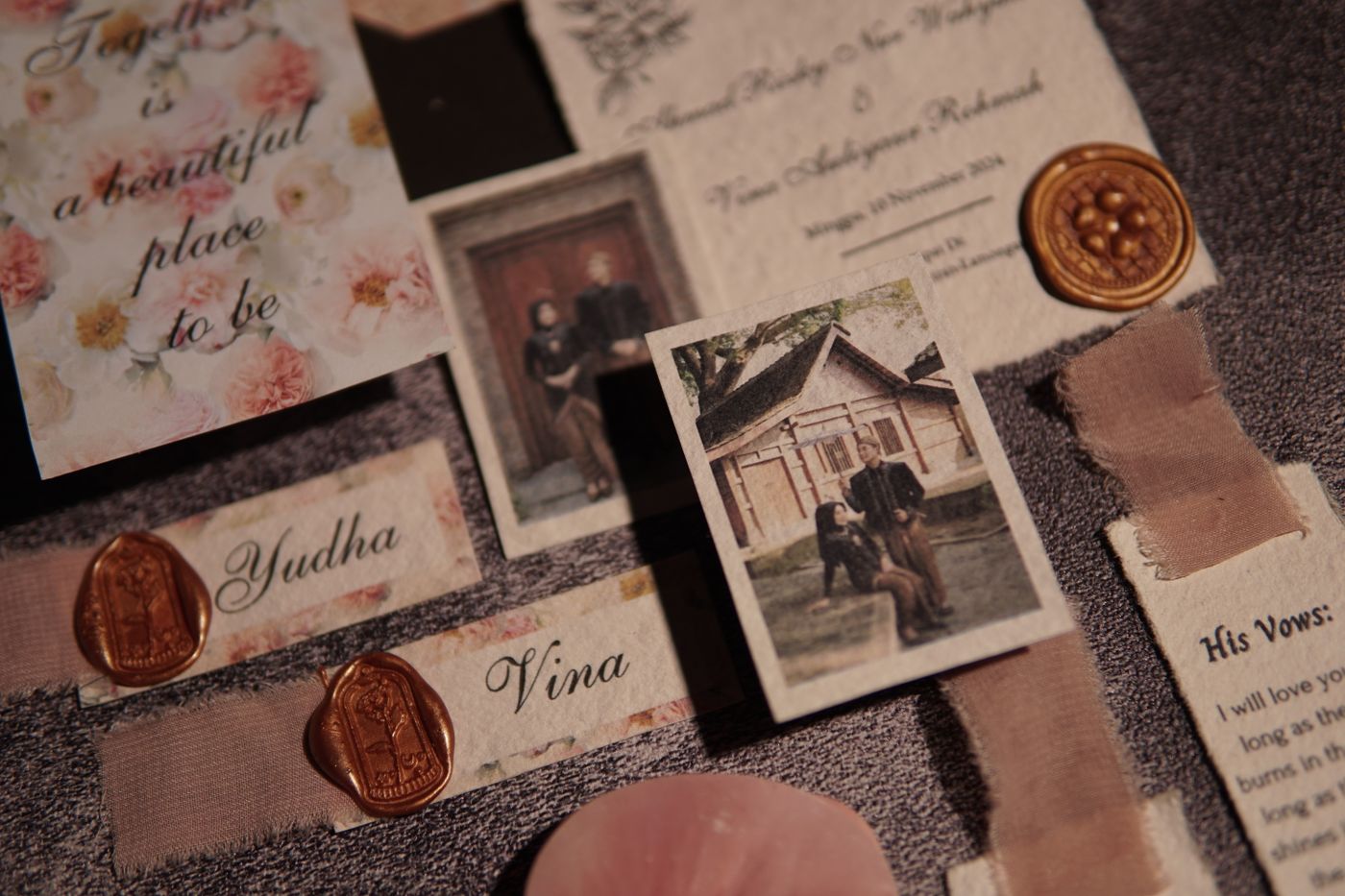 Floral wedding stationery with wax seals