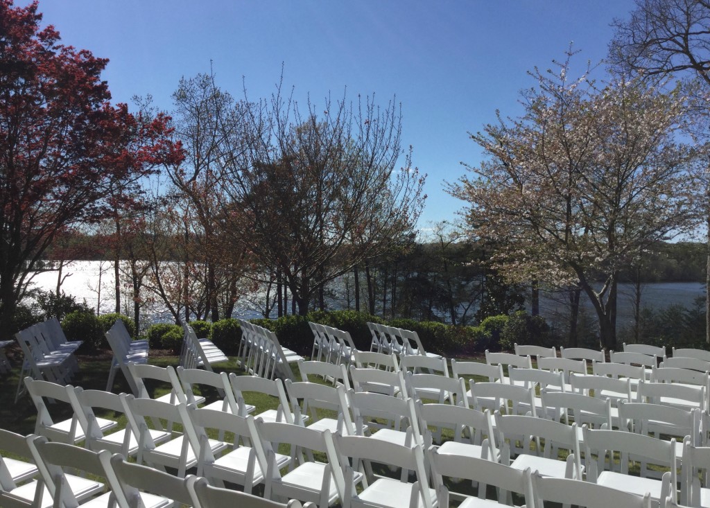 Ceremony chairs overlooking the lake at Chattahoochee Country Club
