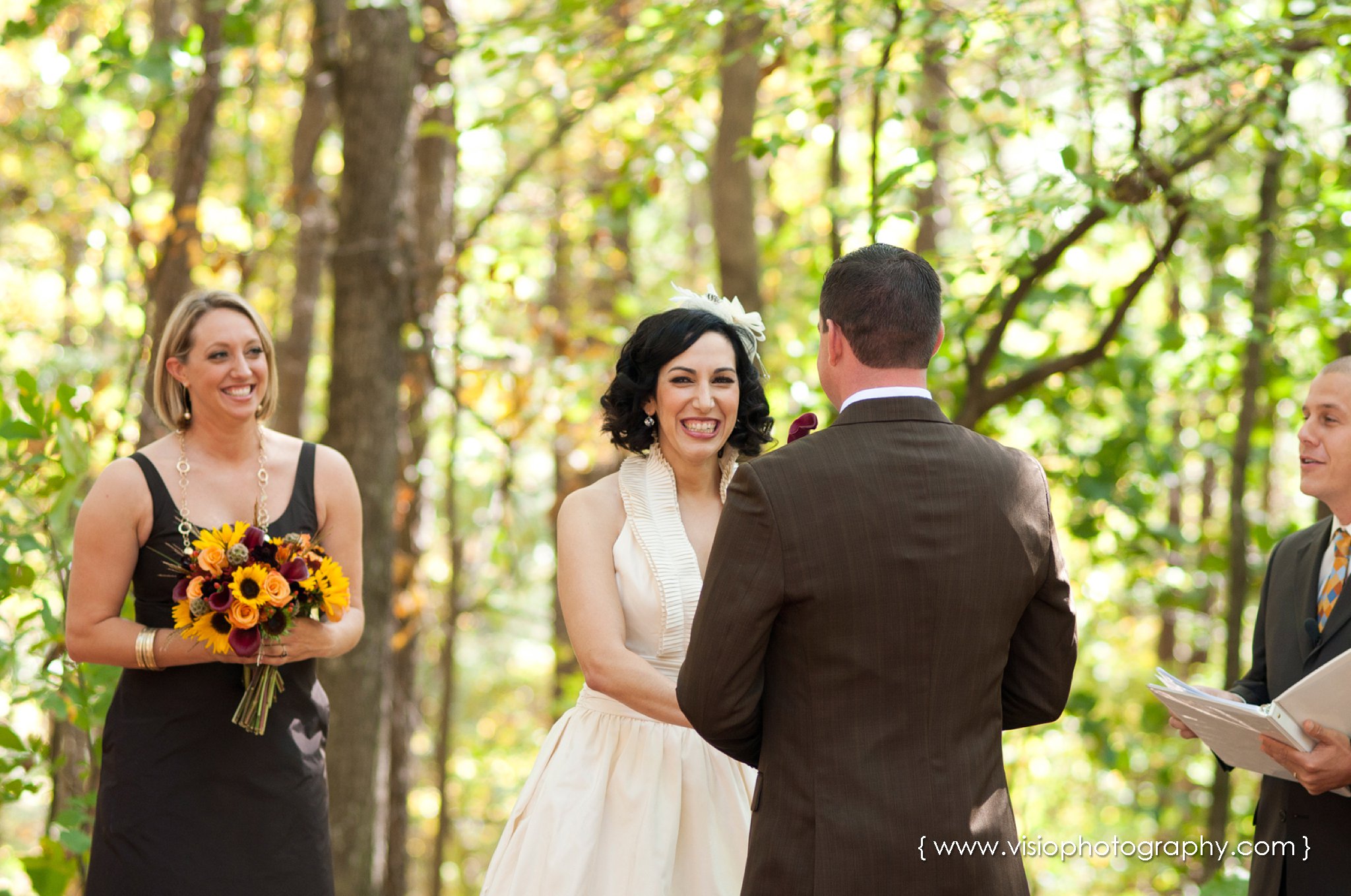 Bride and groom at outdoor wedding ceremony