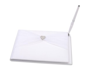 Wedding Guest book set with pen and rhinestone heart