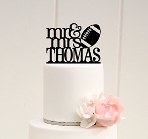 Acylic Football Wedding Cake Topper personalized with bride and grooms name