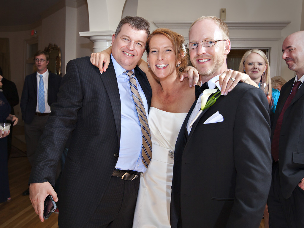 Bride and groom during cocktail hour at Wimbish House wedding in Atlanta