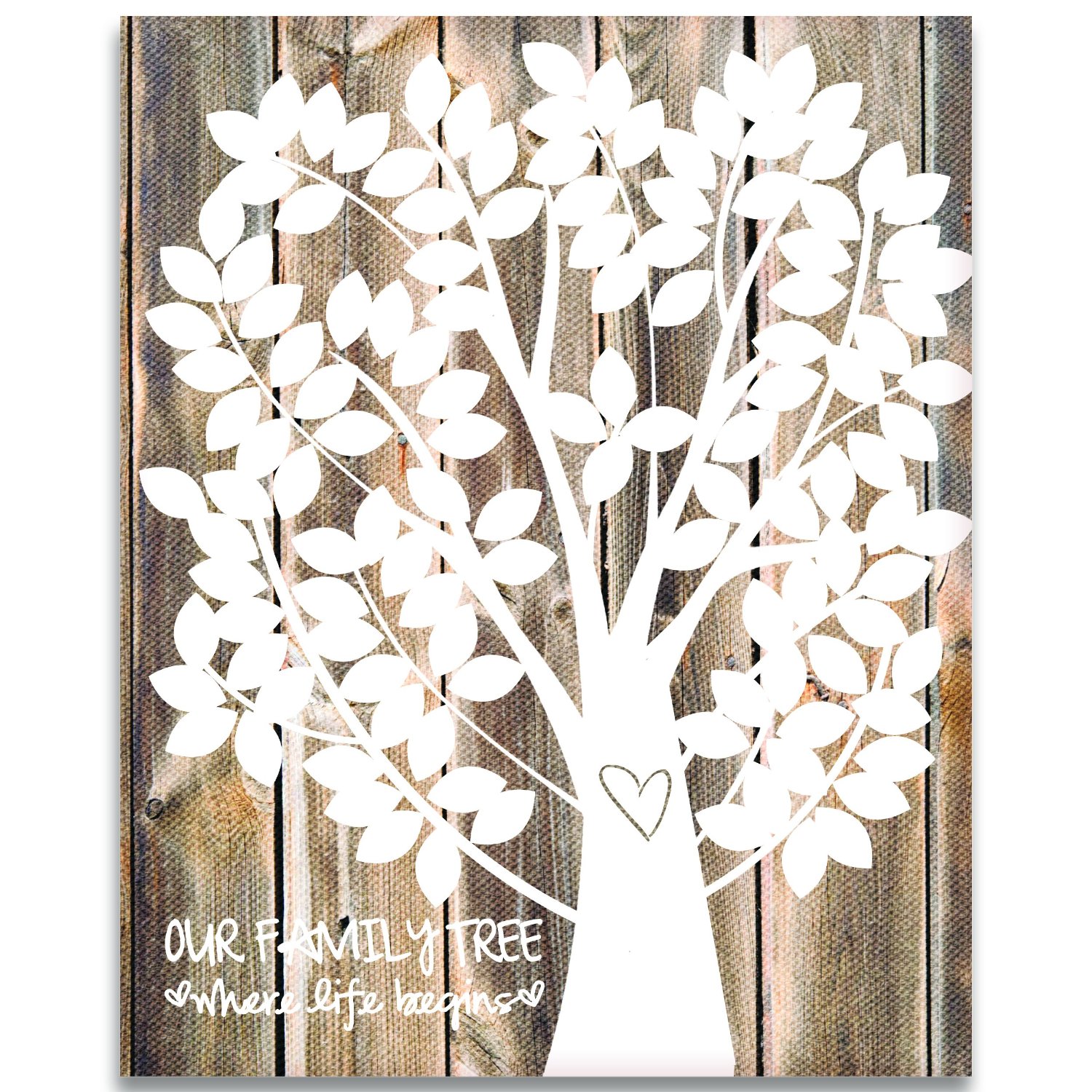 White leaves on a framed wooden wedding guest-book tree