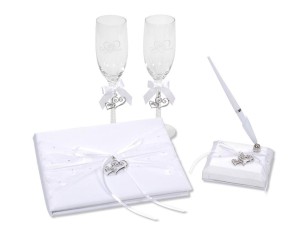 Wedding Guest Book Set with pen and  flutes