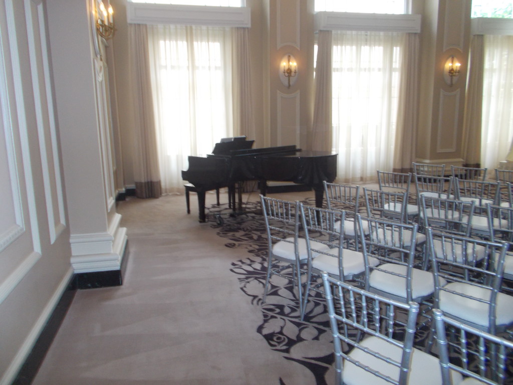 The grand piano inside a ceremony room at the Georgian Terrace